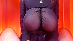 I feel her perfect big boobs in tight nylon fishnet as I titfuck until cum between tits.