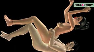 An animated video of a japanese man and indian girl in spoon position