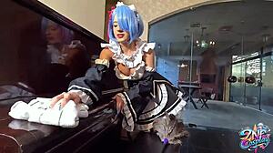 zne cosplay rem from re zero has first time sex with big cock in various positions