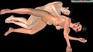 An animated video of a japanese man and indian girl in spoon position