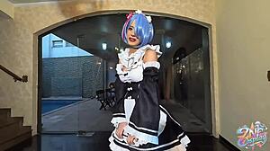 zne cosplay rem from re zero has first time sex with big cock in various positions