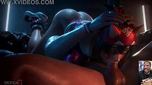 kiriko deepthroats hard cock for cummy surprise. freja's tight ass gets anal pounded