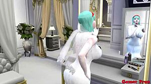 布尔玛的婚礼变得色情，丈夫看着老男人肏她的屁股！