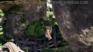 劳拉·克罗夫特 用粗玻璃瓶激烈扩张紧致阴道 在3D色情游戏中