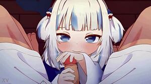 gawr gura strokes cock in hentai handjob