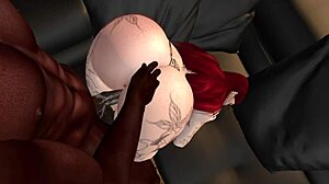 黑人男在Second Life新沙发操红发女