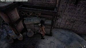 古代雕像苏醒填充Lara的阴道精液在3D色情游戏中