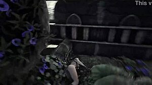 lara croft intensely stretches tight pussy with thick glass bottle in hentai game