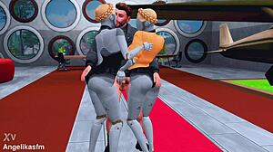 两个饥渴的双胞胎为年轻18+士兵安排硬肏和女支配