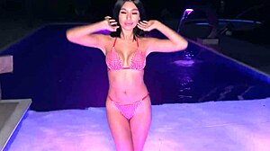 night having fun with my neighbor at the pool