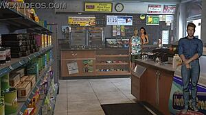 the cashier receives an unexpected facial in this 3d hentai game kink maker, surprising her routine