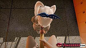 热辣金发天使带肛塞Rule34动画 - 舌舔大鸡巴，站立手淫，抚摸，坐姿乳交，射精