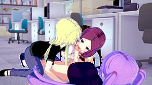 Threesome Futa Aoba Suzukaze Dominates Kou Yagami And Rin Toyama In Intense 3D Hentai Action