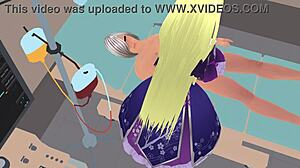 高挑金发天使埃里斯在太空船医院取悦救援者