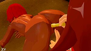 Jam and Giovanna explore lesbian dildo play in the bedroom animation.