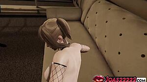 i love cowgirl anal with anime girl on chair, feeling the piledriver creampie in her ass.