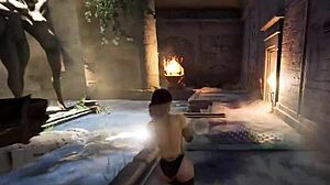 Lara as tifa: horny stone statue's big cock pounds her tight pussy.