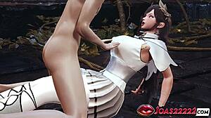 Tifa lockhart in white attire in 3d animation