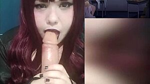 redhead goth wife playing with her huge tits while watching hentai
