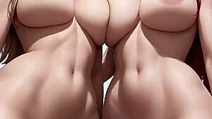 Redhead and blonde women dance and kiss together in ai animation