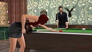 Busty redhead fucked hard on the billiard table