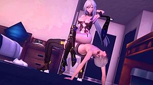 Jingliu rides cowgirl, big tits bouncing, fucking to orgasm and creampie in hentai animation