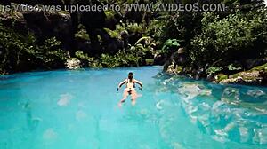 Lara Croft services the awakened statue's penis in hardcore hentai