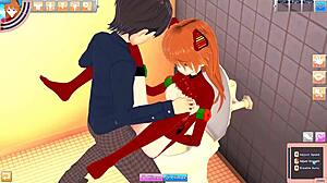 asuka langley gets fucked in the toilet. redhead hentai action unfolds.