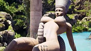 Lara Croft services the awakened statue's penis in hardcore hentai