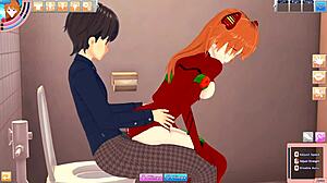 asuka langley gets fucked in the toilet. redhead hentai action unfolds.