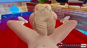 Sloppy blowjob on big dick in pool POV with handjob, titfuck, cum on tits