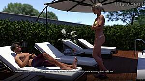 I meet the busty blonde stepsister Eve in her sexy swimsuit, feeling the summer scent