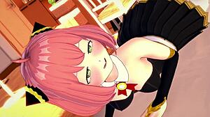 anya takes off her cute uniform in adult hentai version. Spying and parody included.