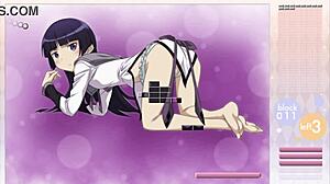 in this anime game, kuroneko engages in arkanoid gameplay with strip mechanics