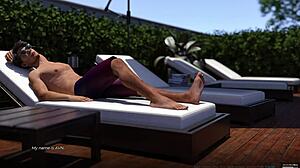 I meet the busty blonde stepsister Eve in her sexy swimsuit, feeling the summer scent