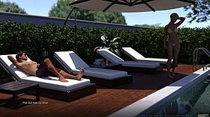 I meet the busty blonde stepsister Eve in her sexy swimsuit, feeling the summer scent