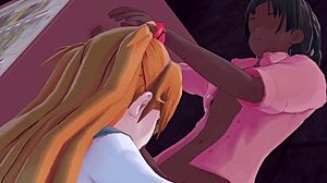 Asuka sucking a big black cock casually