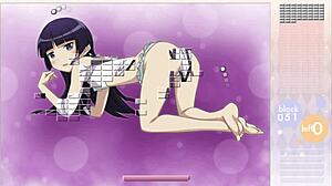 in this anime game, kuroneko engages in arkanoid gameplay with strip mechanics