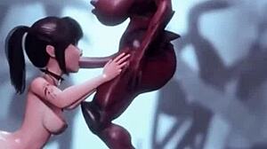 A busty brunette drops to her knees deepthroating demon cock before wild futanari fucking unfolds in fantasy hentai