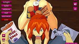 Kiva from Megas XLR flashes redhead curves before deepthroat blowjob on Coop in steamy game parody