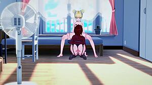 Busty redhead surprises blonde anime chick for pussy licking