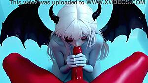 Blue red demons tease with sensual oral double blowjob tits squirting