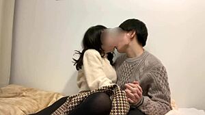 period play turns into deep kisses and lingerie teasing on bed with girlfriend