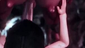 A busty brunette drops to her knees deepthroating demon cock before wild futanari fucking unfolds in fantasy hentai