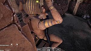 Ancient giant statue awakens pounds lara croft's pussy rhythmically in 3d hentai game animation gangbang creampie