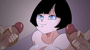 Videl Swallows Double Facial Cum in Dragon Ball Threesome