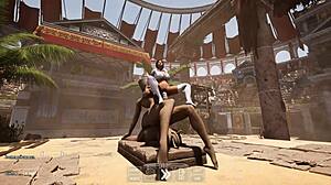 Lara's Holes Stretched Wide By Awakened Statue's Huge Cock Fertilizing Creampie