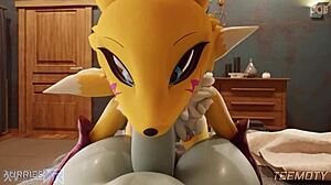 renamon kneels pov slurping huge monster cock with perky tits out
