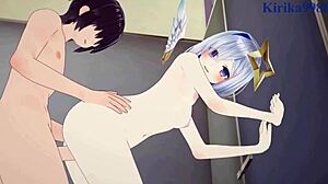 Amane Kanata Hakui Koyori memeleri yoğun kreampie sekste zıplıyor