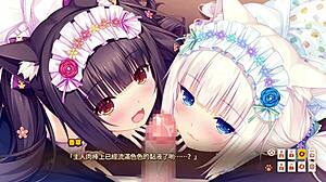 yo, nekopara vol 1's maid girls give epic group blowjobs in this anime game scene